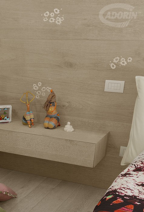 Headboard covering - Sandblasted Rock Quercus with daisy-shaped inlays 