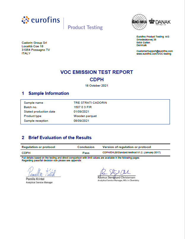 VOC test - CADORIN wood planks